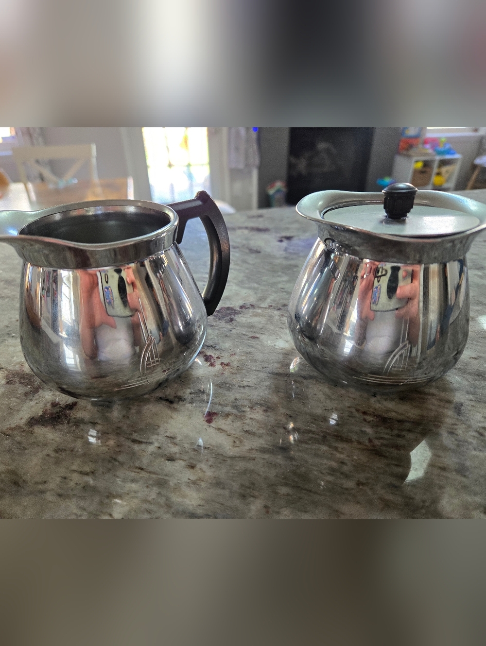 Vintage 1950s Sunbeam Chrome Creamer And Sugar 3" Tall  Metal Stainless Steel